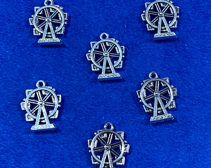 Silver London Eye or Fairground Ferris Wheel Charm Pendants - Set of Six