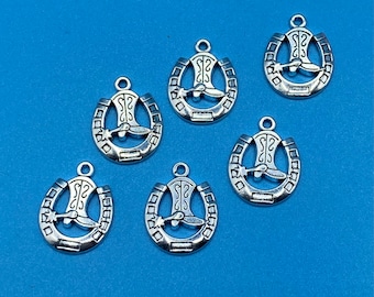 Cowboy Boot inside a Lucky Horseshoe  ~ Silver Metal Alloy ~ Set of Six