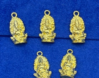 Bright Gold Statue of Hindu God Ganesha Charm Pendant - Set of Five