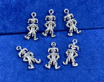 Silver Royal Court Jester Joker Fool Charm Pendants - Set of Six