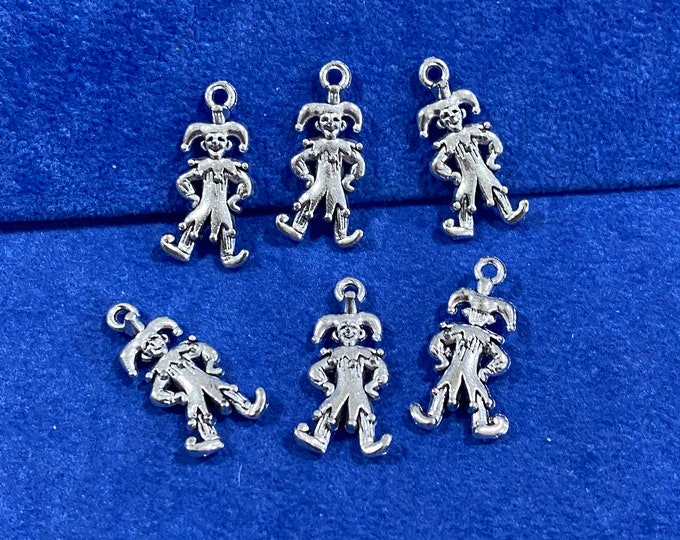 Silver Royal Court Jester Joker Fool Charm Pendants - Set of Six