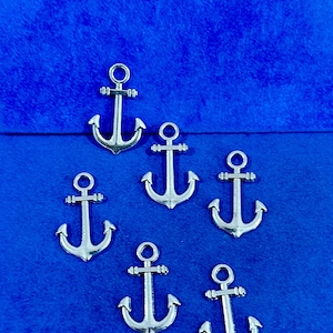 New Large Silver Nautical Ships Anchor Pendants Charms ~ Set of Six