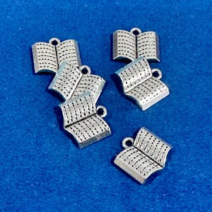 Large Silver Open Style Book Charm Pendants ~ Set of Six