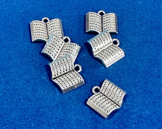Large Silver Open Style Book Charm Pendants ~ Set of Six