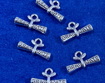Silver Graduation Scroll Diploma Charm Pendants  ~ Set of Six