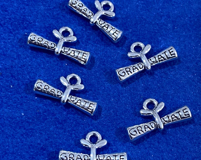Silver Graduation Scroll Diploma Charm Pendants  ~ Set of Six