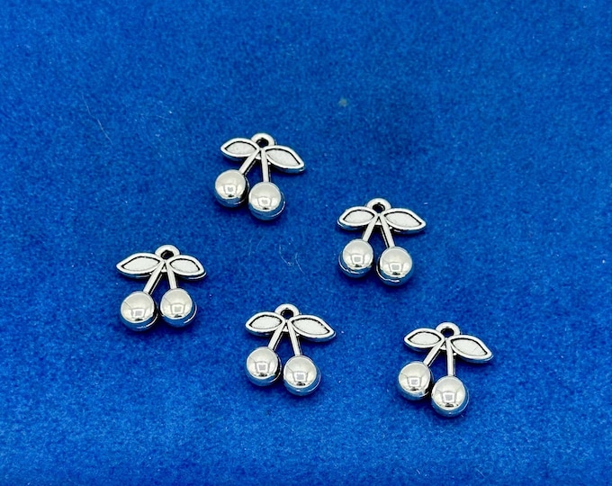 Mini Pairs of Silver Cherry Charm Pendants ~ Set of Five