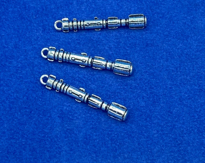 Dr Who's Sonic Screwdriver Silver Charm Pendants - Set of Three