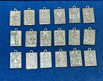 Silver Traditional Tarot Card Fortune Telling Set Charm Pendants - Set of Eighteen