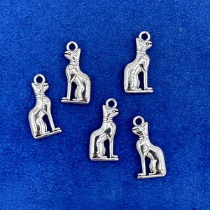 Silver Egyptian Cat Goddess Bastet, Bast Charm Pendant  - Set of Five