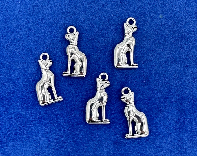 Silver Egyptian Cat Goddess Bastet, Bast Charm Pendant  - Set of Five