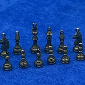 Antique Bronze Chess Piece Charms: Set of 16