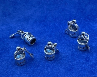 Silver Summer Beach Holidays Bucket and Spade Charm Pendant- Set of Five