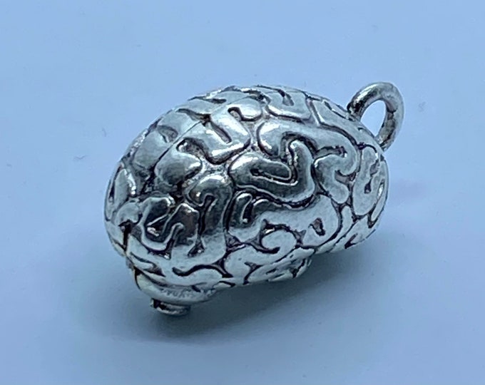 Single Large Silver Human Brain Charm Pendant - Sold as Individual.