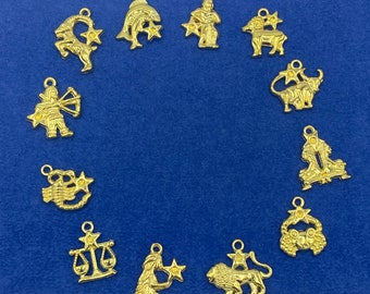 Bright Yellow Gold Astrology Symbols - Twelve Zodiac Star Signs ~ Set of Twelve.