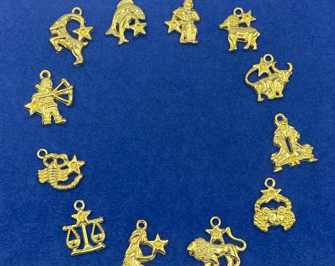 Bright Yellow Gold Astrology Symbols - Twelve Zodiac Star Signs ~ Set of Twelve.