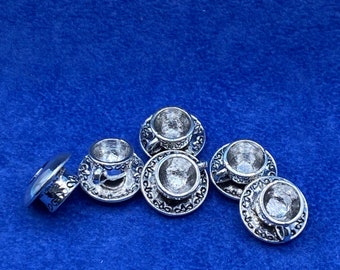 Silver Tea Cup and Saucer Set Charms Pendant From Alice’s Adventures In Wonderland - Set of Six