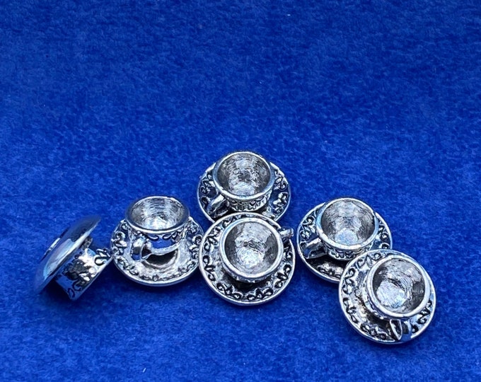 Silver Tea Cup and Saucer Set Charms Pendant From Alice’s Adventures In Wonderland - Set of Six