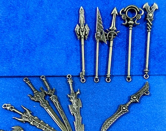 Antique Bronze Fantasy and Gaming Weapons Set Charms Pendants  ~  Set of Eleven