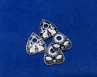 Silver, Black and White Enamel Cat Ouija Board Planchette Charm Pendent - Set of Four