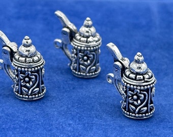 Mini Silver Traditional Opening German Beer-Stein  Charm Pendants - Set of Three