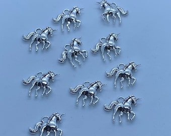 Traditional Style Sliver Mythical Fantasy Unicorn Charms Pendents ~ Set of Ten
