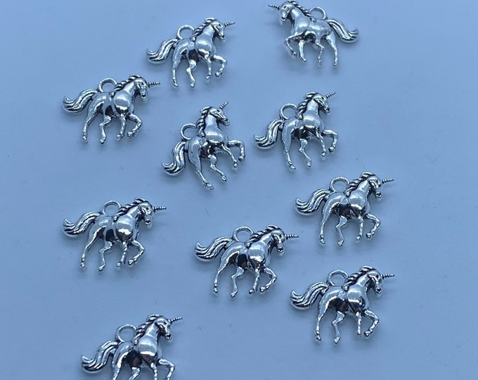 Traditional Style Sliver Mythical Fantasy Unicorn Charms Pendents ~ Set of Ten