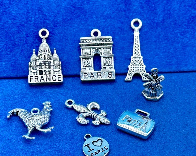 Silver Iconic French Paris France Charms and Pendants  - Set of Eight