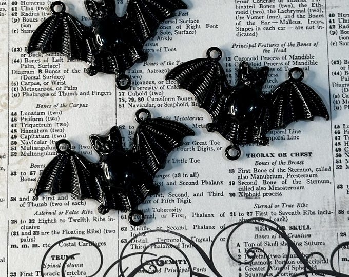Black Enamel Large Halloween Bat Charm Pendants - Set of Three