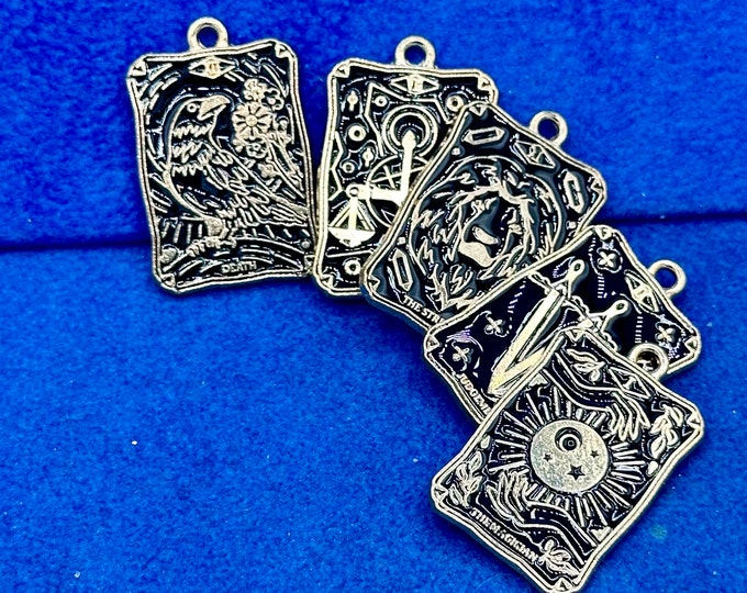 Gold and Black Traditional Tarot Card Fortune Telling Set Charm Pendants Set 2 - Set of Five