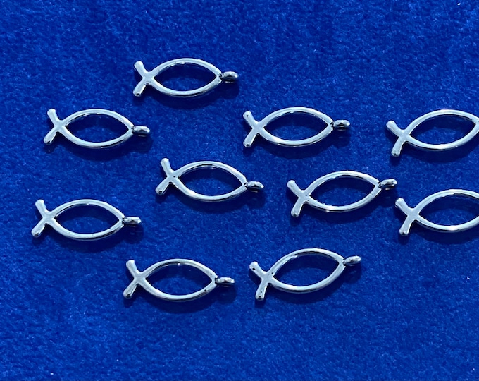 Modern Silver Christian Fish Symbol Charm Pendent - Set of Ten