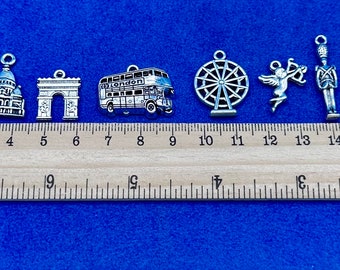 Silver Iconic London Monuments and Buildings Charms and Pendants  - Set of Ten