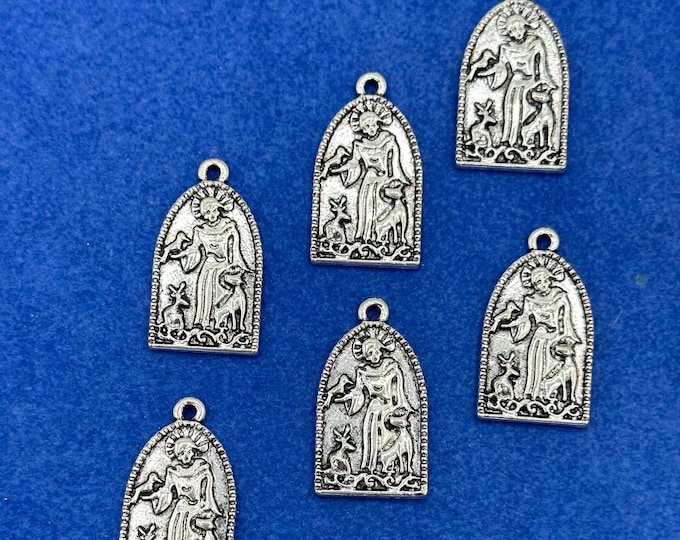 Silver Patron Saint St Francis of Assisi Medal Charm Pendant ~ Set of Six