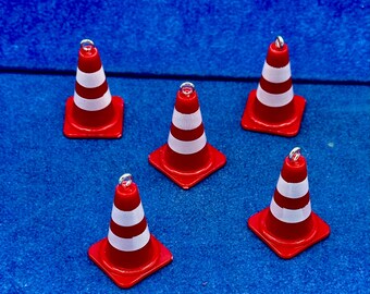 Plastic Traffic Cone Charm Pendants  ~ Set of Five