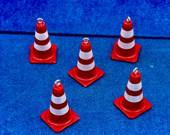 Plastic Traffic Cone Charm Pendants  ~ Set of Five