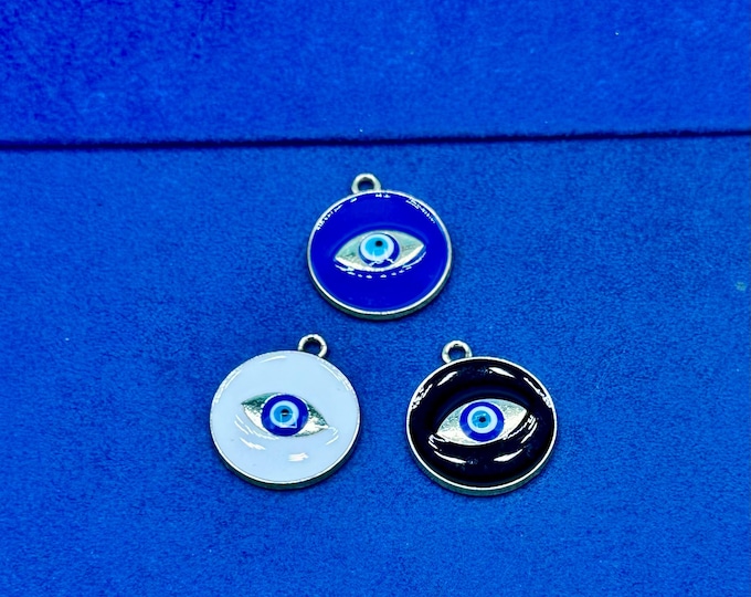 Large Evil Eye Protection Charm in Colourful Enamel on Brass Charm Pendants - Set of Three