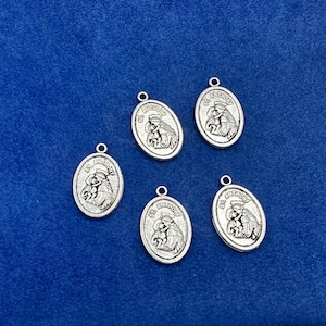 Saint Anthony of Padua Medal Charm: Antique Silver Religious Pendant (Set of Five)