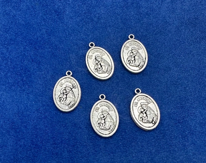 Silver Religious Medal of Saint Anthony of Padua Charm Pendant - set of Five