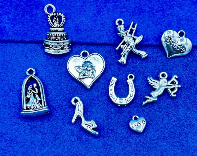 Silver Traditional Lucky Wedding Day Set  of Charm Pendants - Set of Nine