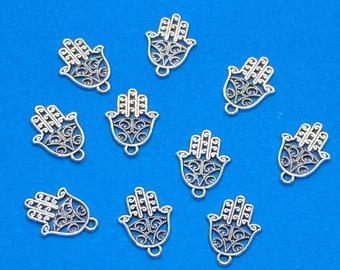 Silver Traditional Filigree Hand of Fatima Charm Pendents - Set of Ten