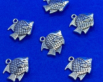 Silver Fish Charm Pendant - Set of Six