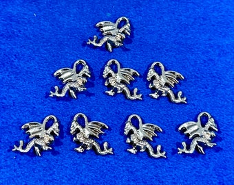 Small Pale Gold Traditional Winged Dragon Charm Pendant - Set of Eight