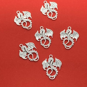 Large Silver Dragon Charm Pendent  ~ Set of 6