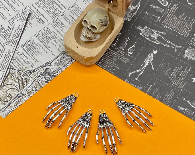 Silver Halloween & Gothic Horror Large Skeleton Hands Charm Pendants -  Set of Four