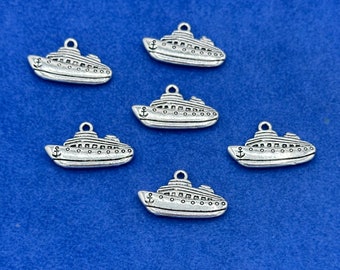 Silver Cruise Passenger Ship Charm Pendants - Set of Six