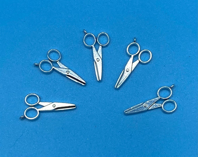 Large Silver Crafts and Sewing Scissors Charm and Pendants -  Set of Five