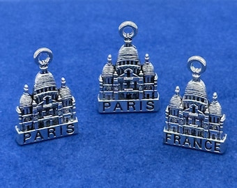 Silver Basilica of the Sacred Heart of Paris Church Charm Pendants - Set of Three
