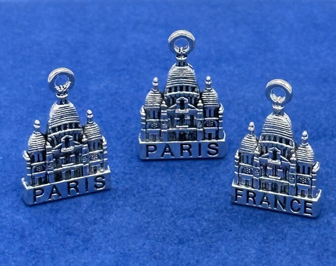 Silver Basilica of the Sacred Heart of Paris Church Charm Pendants - Set of Three
