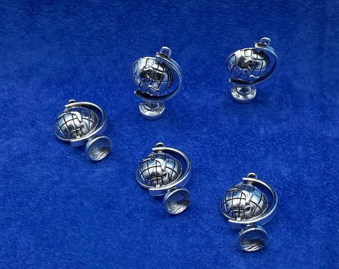 Large Silver Traditional Globe Charm Pendant -  Set of Five