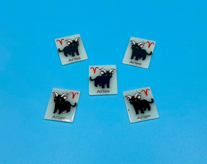 Large Aries The Ram as a Cat Acrylic Pendant Charm Keyring Glows in the Dark !- Set of Five